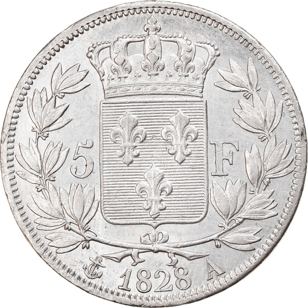 Coin, France, Charles X, 5 Francs, 1828, Paris, AU(55-58), Silver, KM:728.1