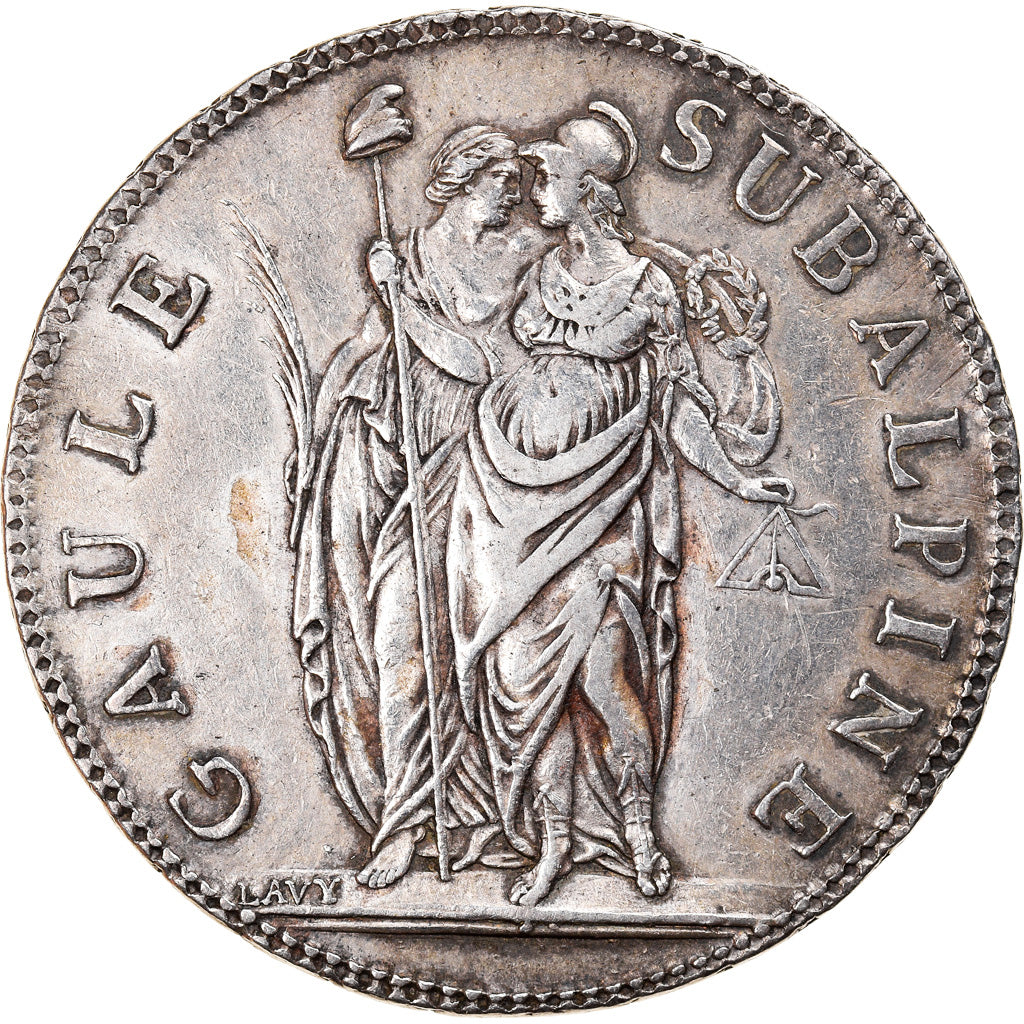 Munten, Italiaanse staten, PIEDMONT REPUBLIC, 5 Francs, An 10, Turin, ZF+