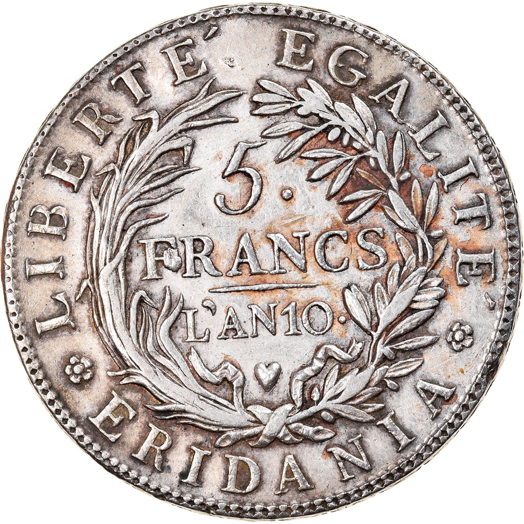 Munten, Italiaanse staten, PIEDMONT REPUBLIC, 5 Francs, An 10, Turin, ZF+