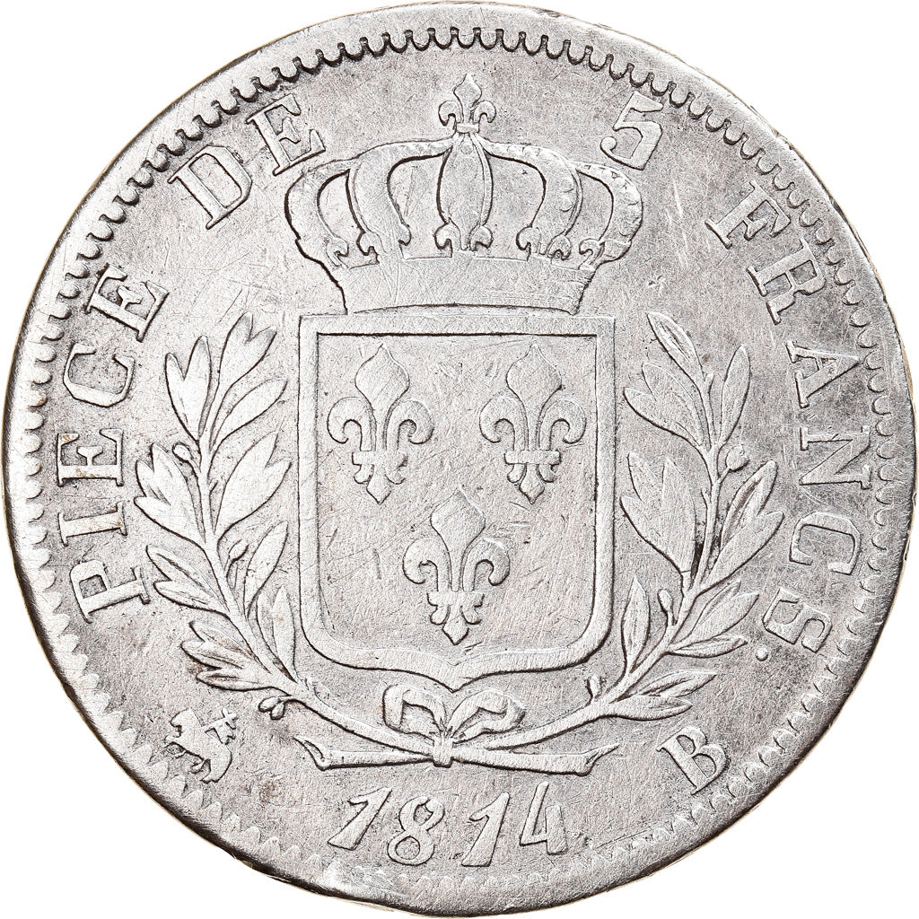 Coin, France, Louis XVIII, Louis XVIII, 5 Francs, 1814, Rouen, VF(30-35)