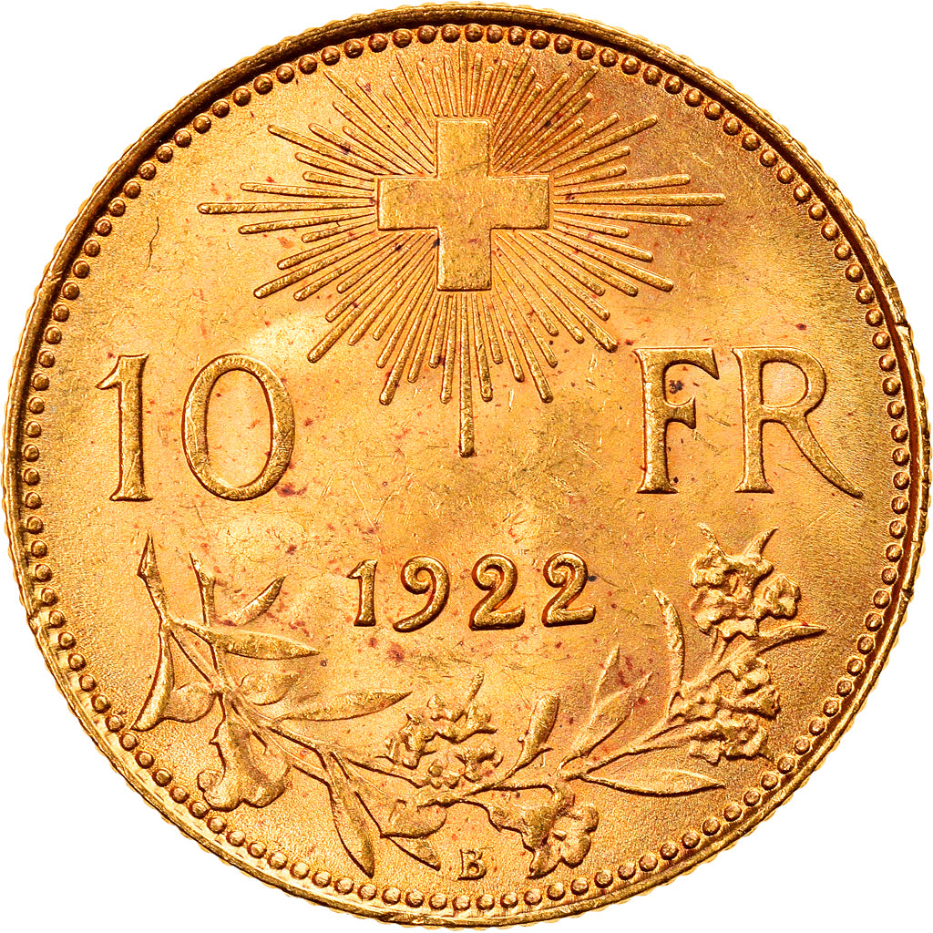 Coin, Switzerland, 10 Francs, 1922, Bern, MS(63), Gold, KM:36