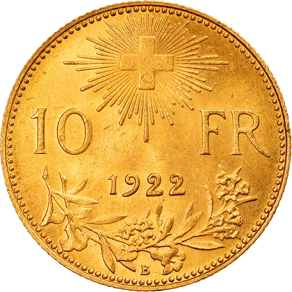 Coin, Switzerland, 10 Francs, 1922, Bern, MS(63), Gold, KM:36