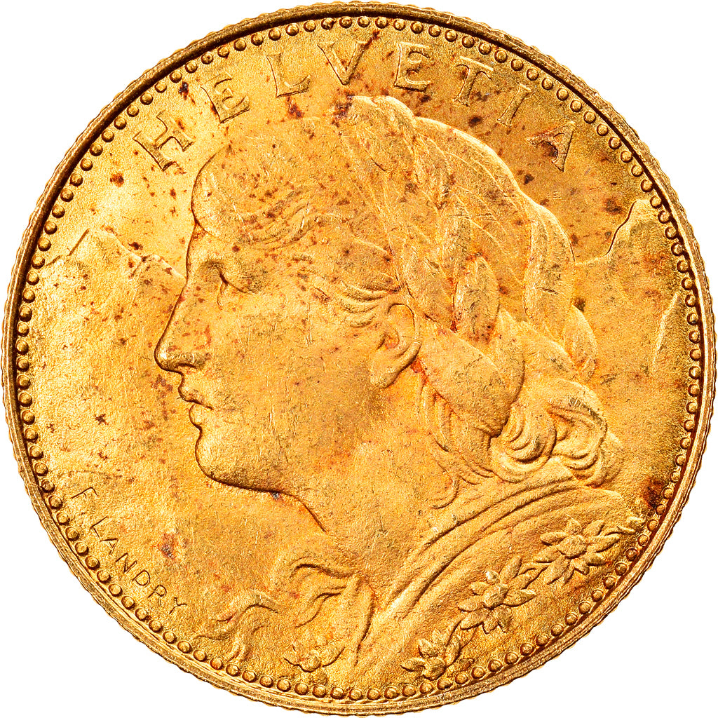 Coin, Switzerland, 10 Francs, 1922, Bern, MS(60-62), Gold, KM:36