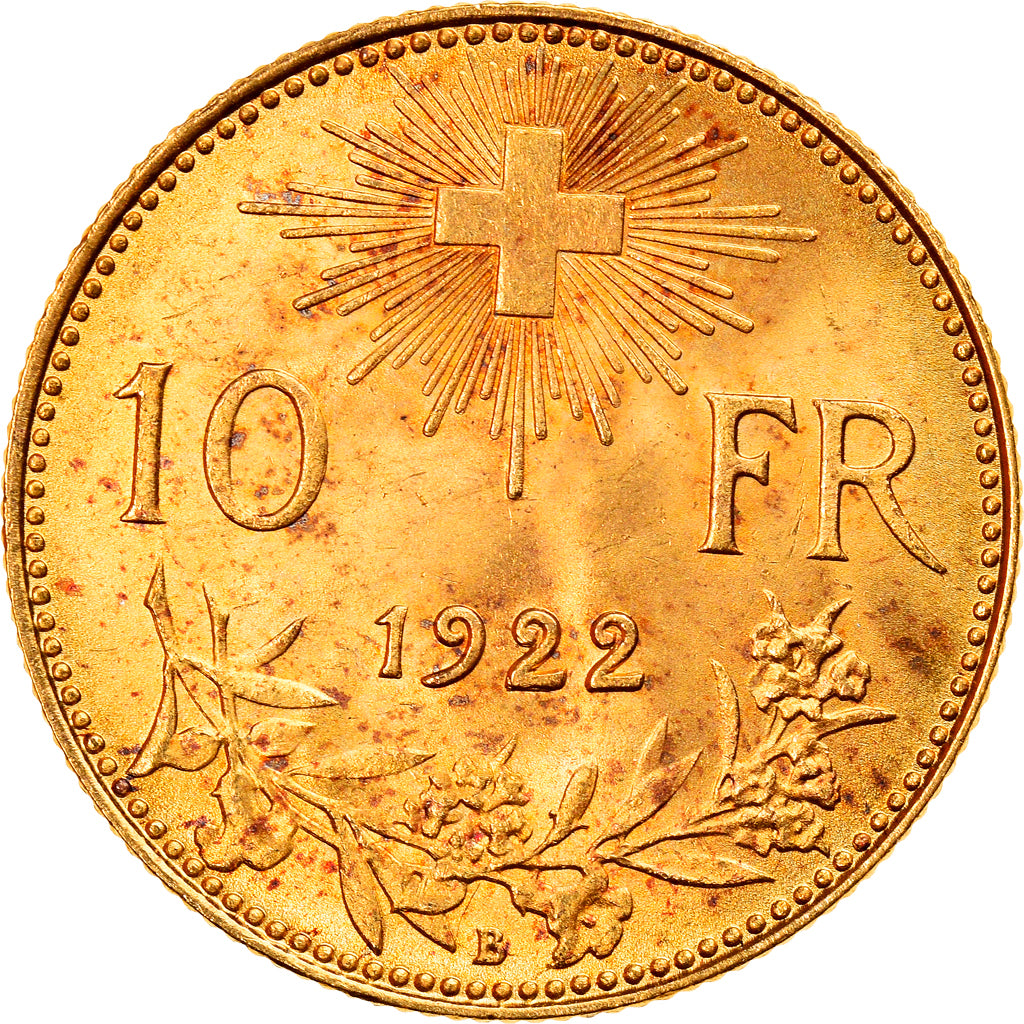 Coin, Switzerland, 10 Francs, 1922, Bern, MS(60-62), Gold, KM:36