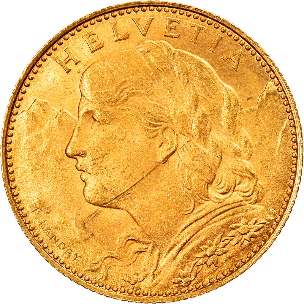 Coin, Switzerland, 10 Francs, 1922, Bern, MS(60-62), Gold, KM:36