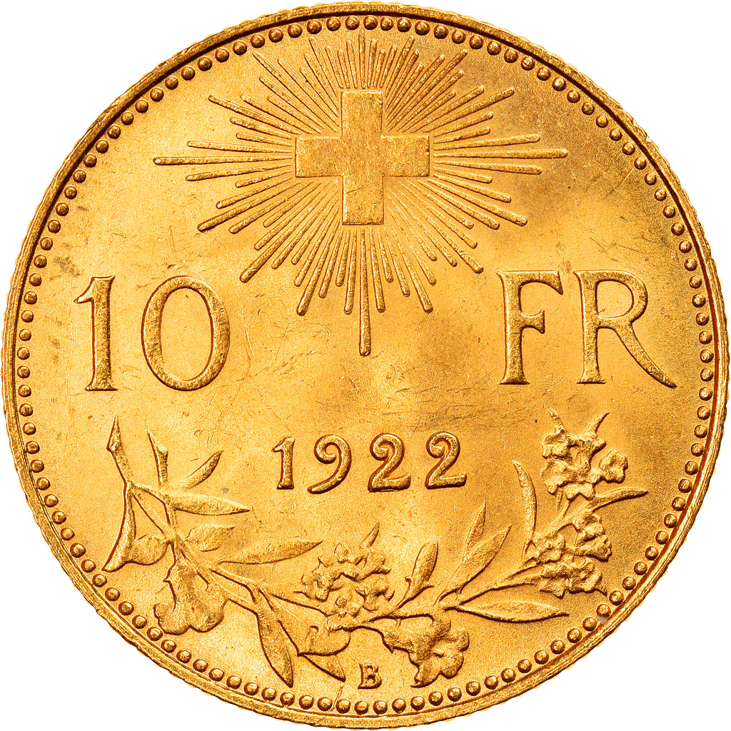 Coin, Switzerland, 10 Francs, 1922, Bern, MS(60-62), Gold, KM:36