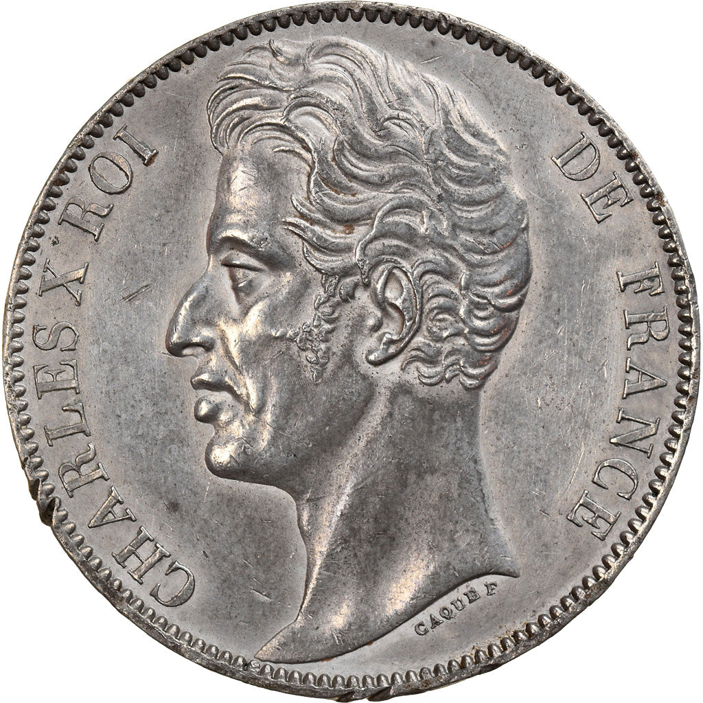 Moneda, Francia, Charles X, 5 Francs, Epreuve, EBC, Hojalata, Mazard:manque