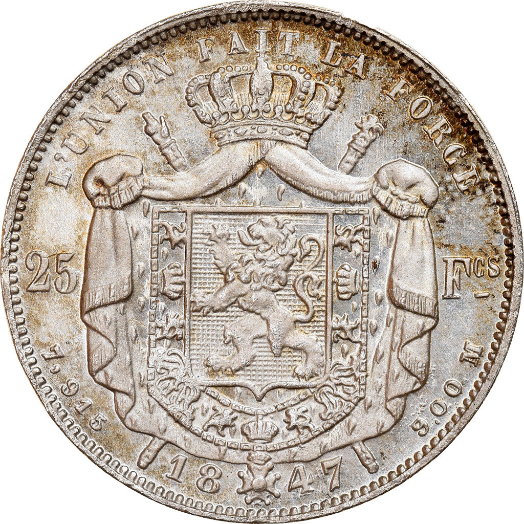 Coin, Belgium, Leopold I, 25 Francs, 1847, Restrike, MS(65-70), Silver