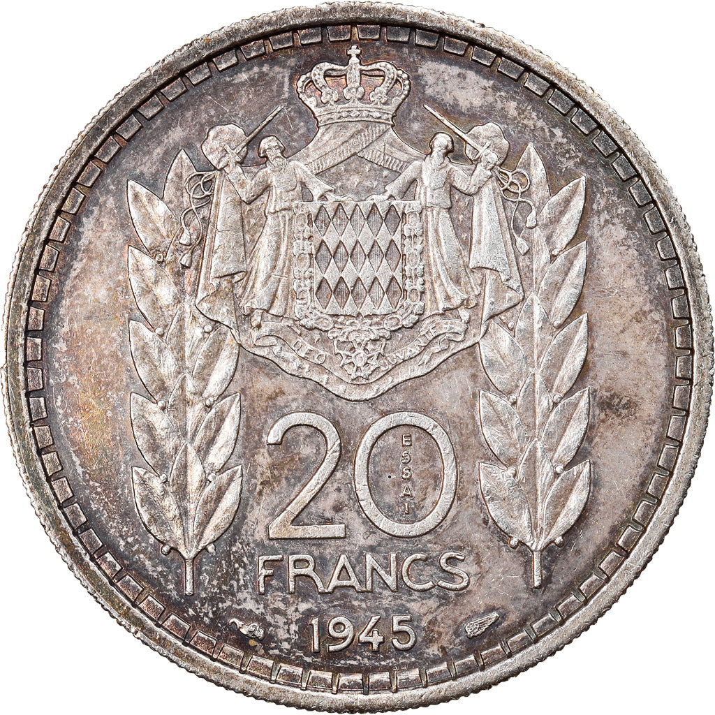 Coin, Monaco, Louis II, 20 Francs, 1945, ESSAI, MS(60-62), Silver, KM:E21