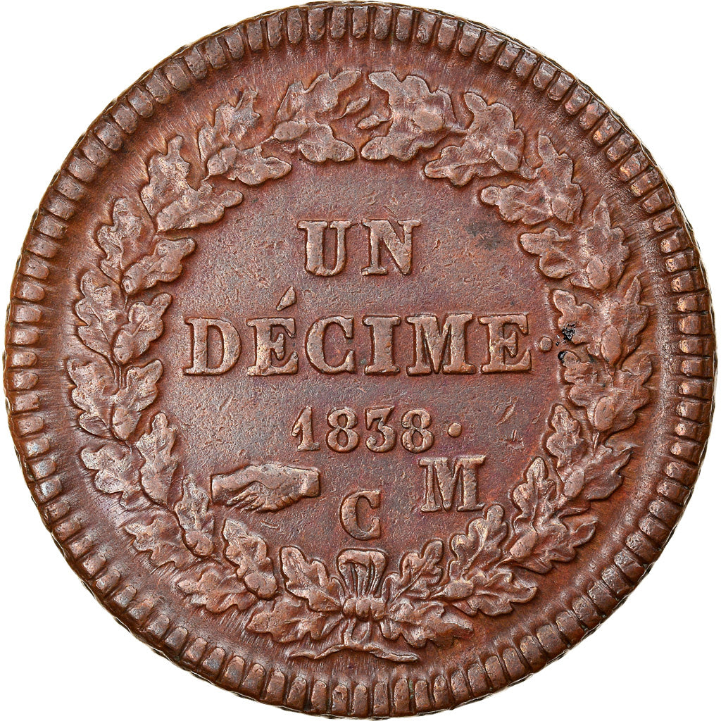 Coin, Monaco, Honore V, Decime, 1838, Monaco, AU(50-53), Copper, KM:97.1