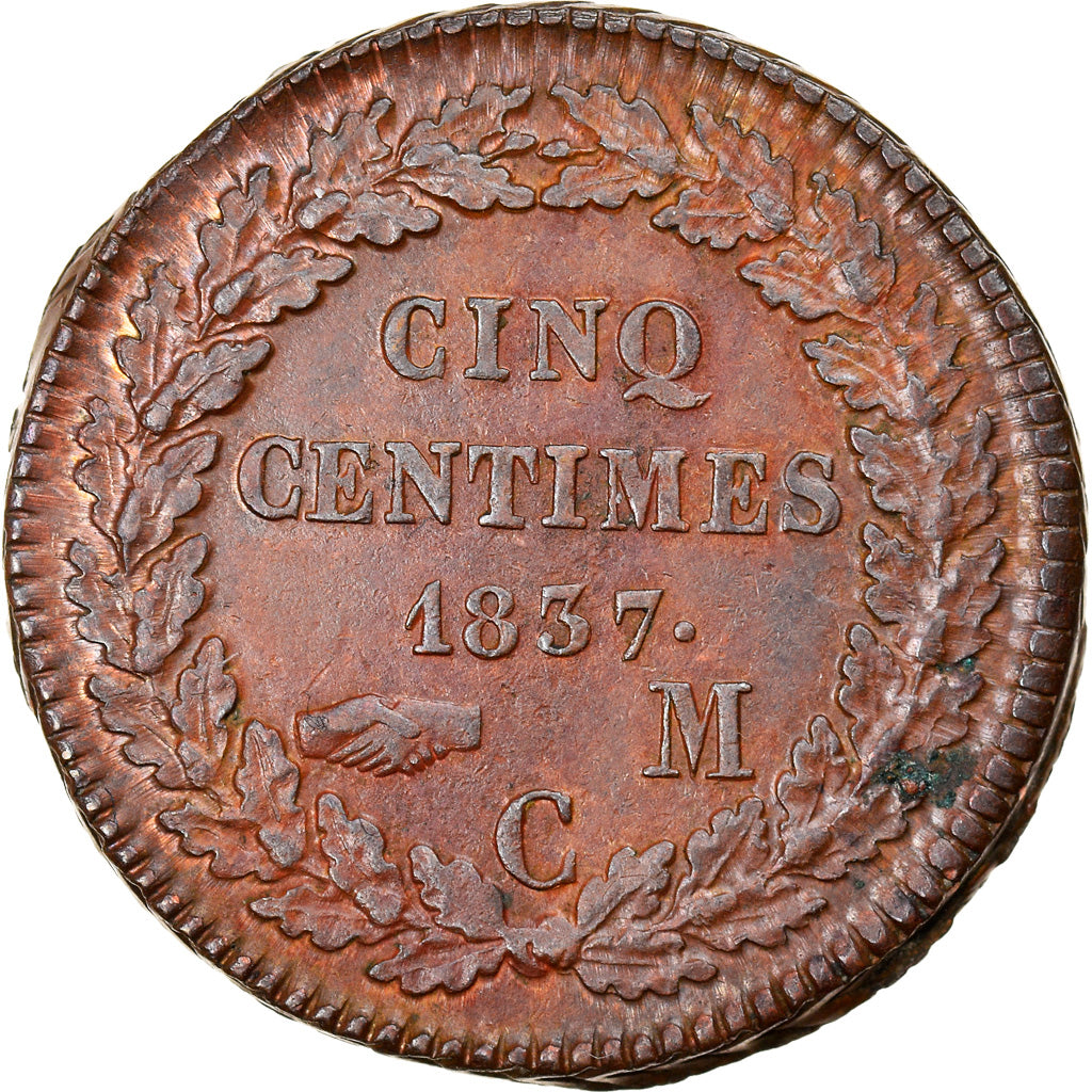 Coin, Monaco, Honore V, 5 Centimes, Cinq, 1837, Monaco, AU(50-53), Copper