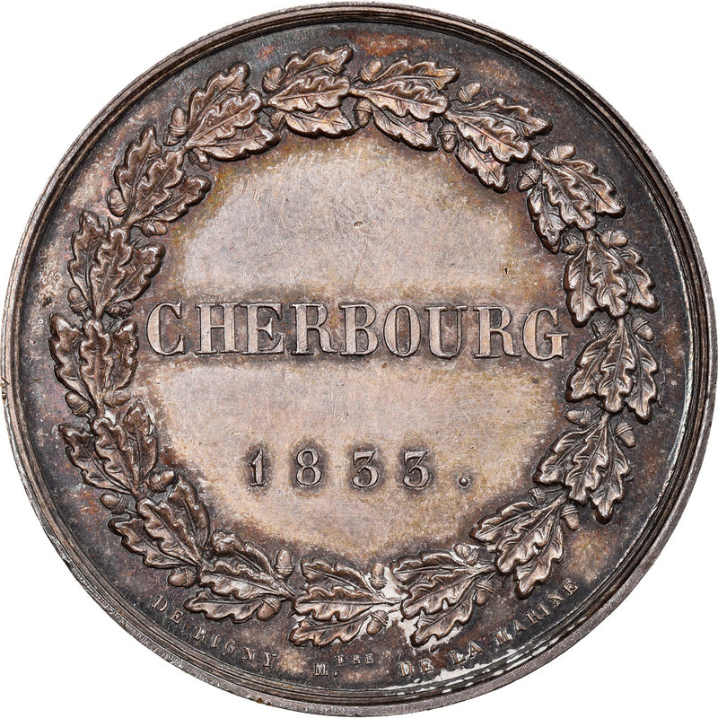 Médaille Rare Louis Philippe - Visite De La Flotte à Cherbourg 1833 - Bronze UNC 40mm - Sans Poinçon