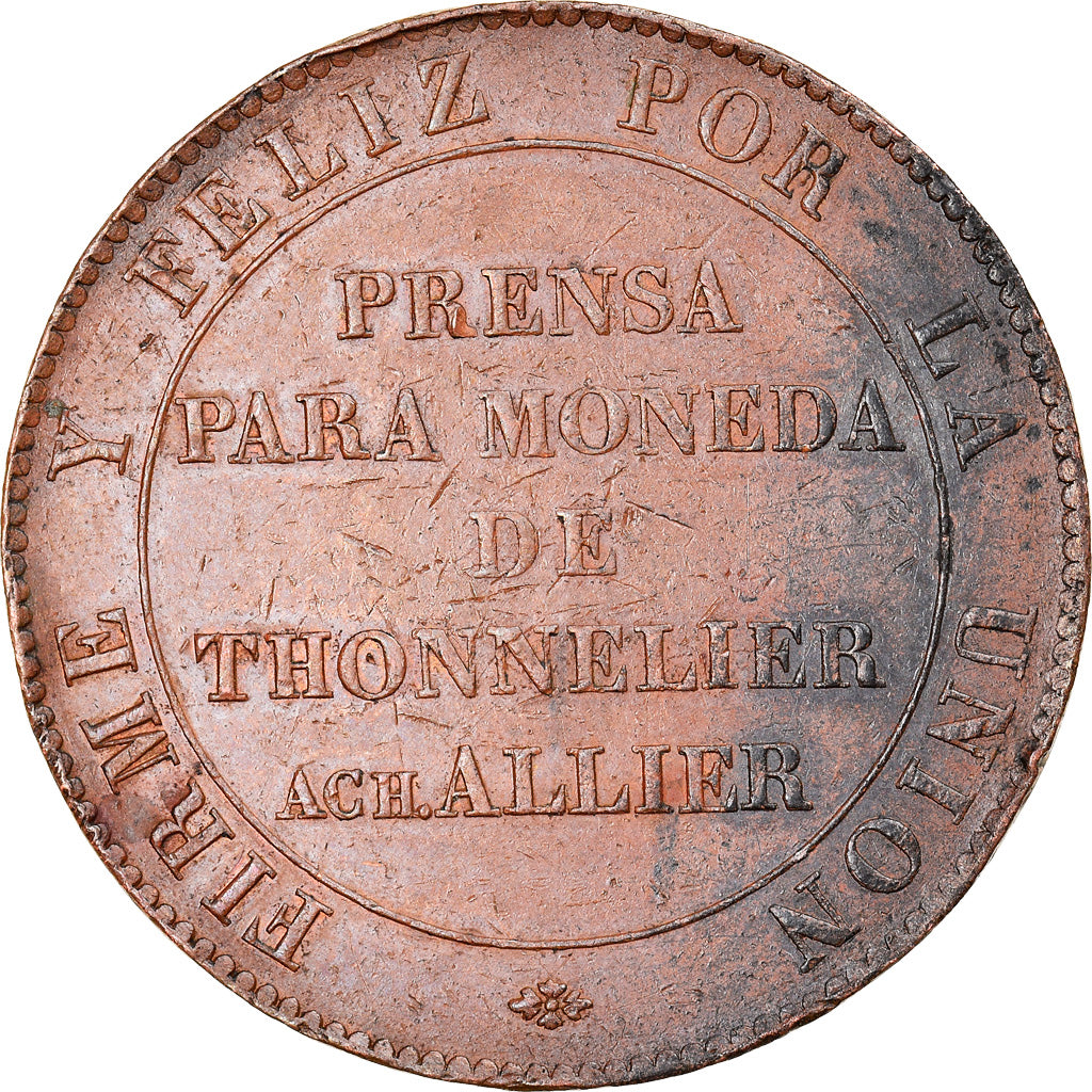 Moneda, Perú, 8 Reales, 1835, Cuzco, Essai de Thonnelier, MBC+, Cobre, KM:7a