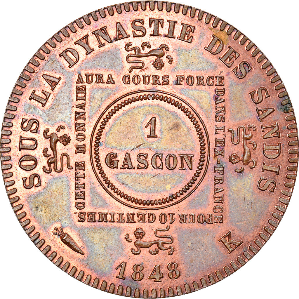 Francia, medaglia, Nouveau Royaume d'Aquitaine, 1 Gascon, 1848, SPL, Rame