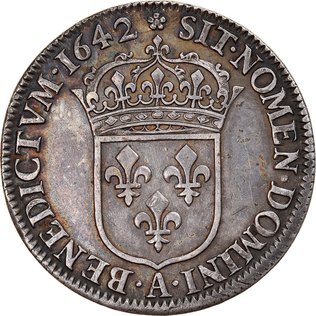 Monnaie, France, Louis XIII, 1/4 Écu 2e poinçon de Warin, buste drapé et