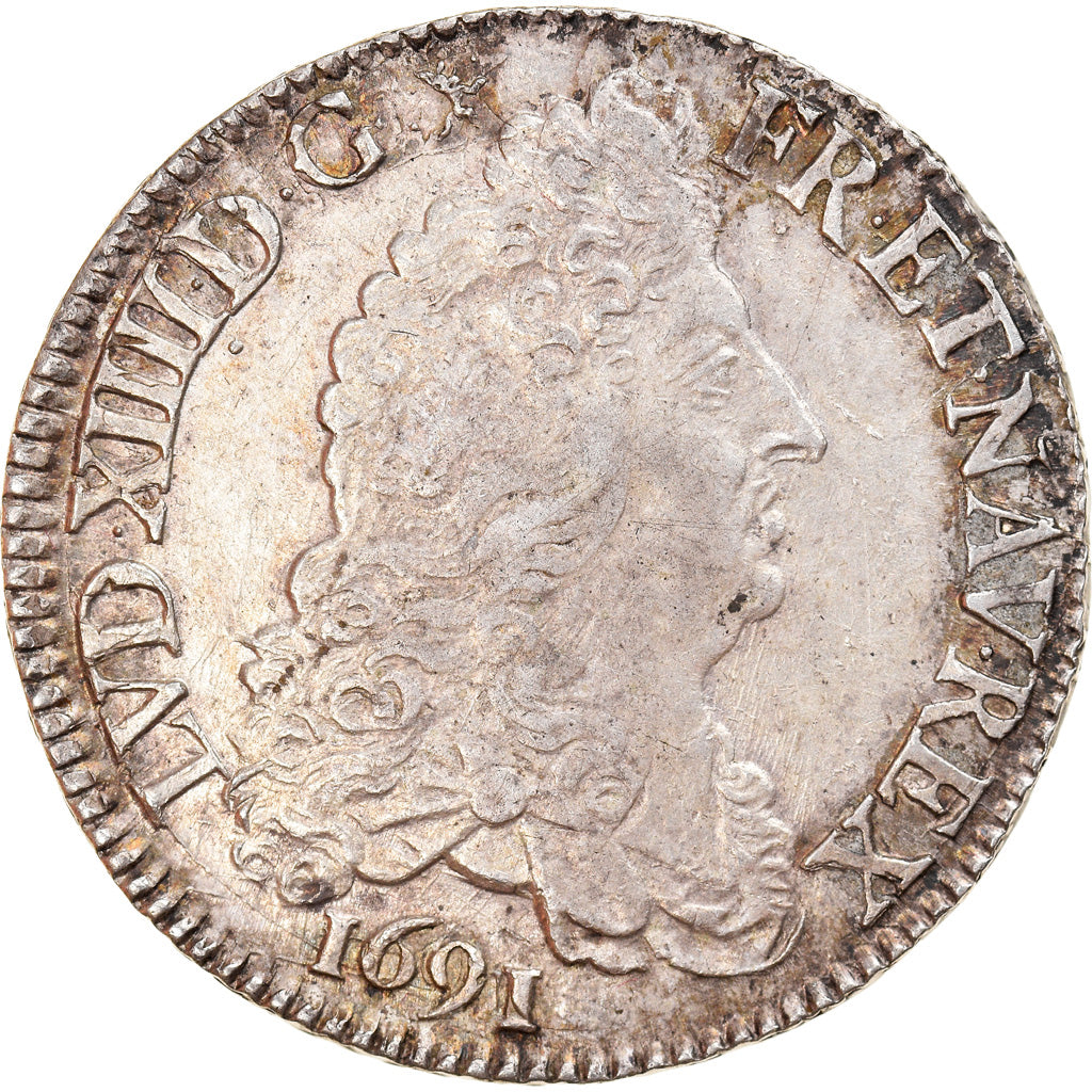 Moeda, França, Louis XIV, 1/2 Écu aux 8 L, 1/2 Ecu, 1691, Paris, AU(50-53)