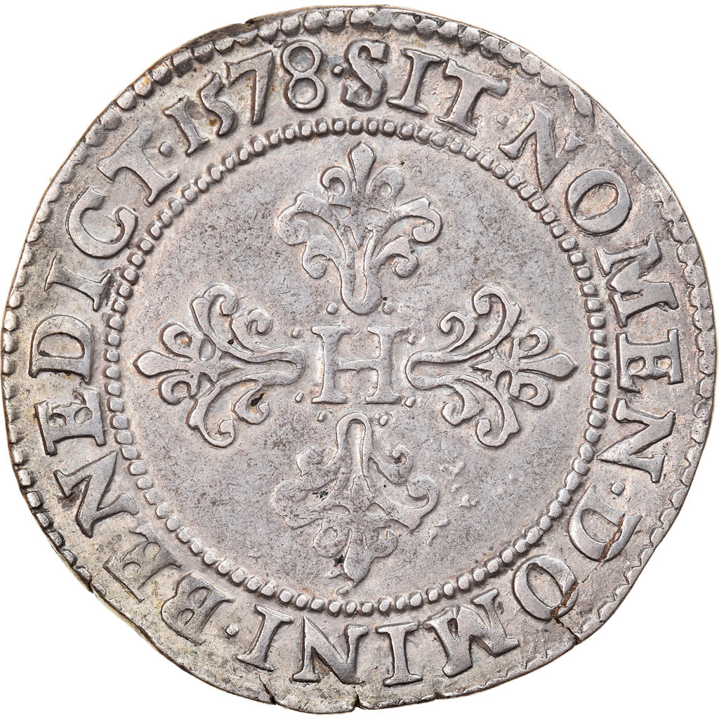 Monnaie, France, Henri III, Franc au Col Plat, 1578, Poitiers, TTB+, Argent