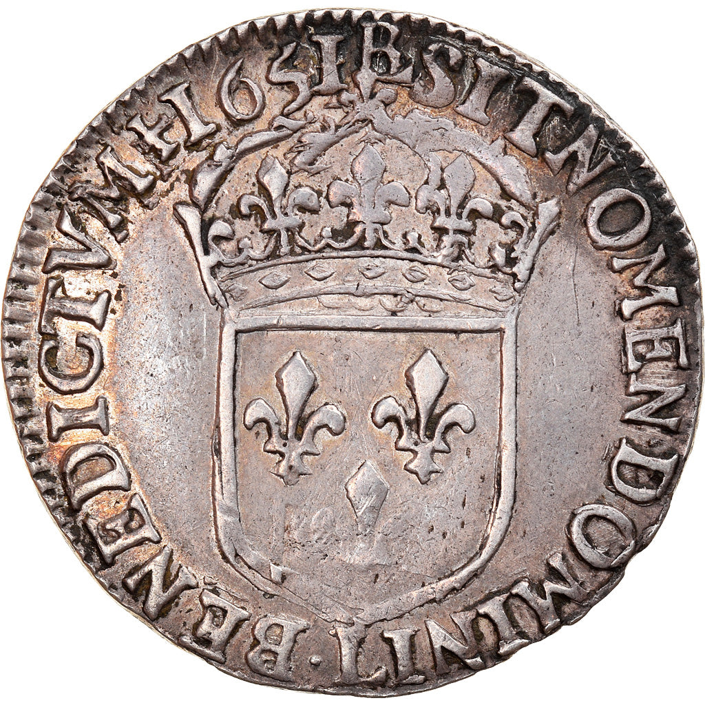 Moeda, França, Louis XIV, 1/4 Écu à la mèche longue, 1/4 Ecu, 1651, Bayonne