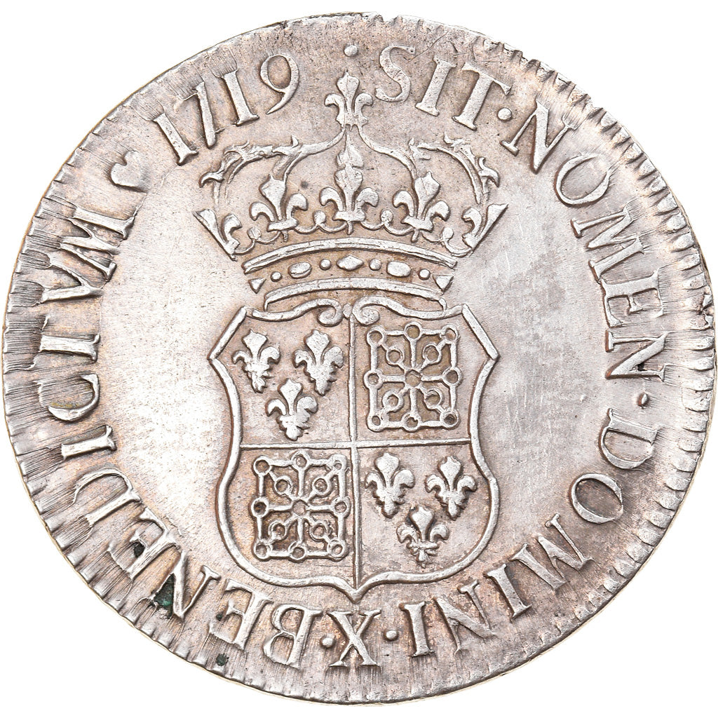 Moneda, Francia, Louis XV, Écu de France-Navarre, Ecu, 1719, Amiens, MBC+