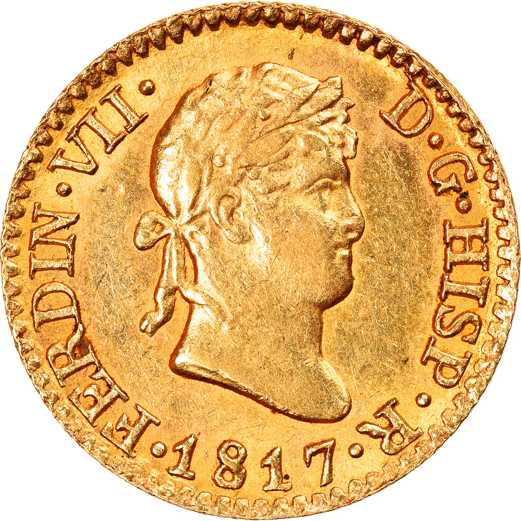 Coin, Spain, Ferdinand VII, 1/2 Escudo, 1817, Madrid, AU(55-58), Gold, KM:492