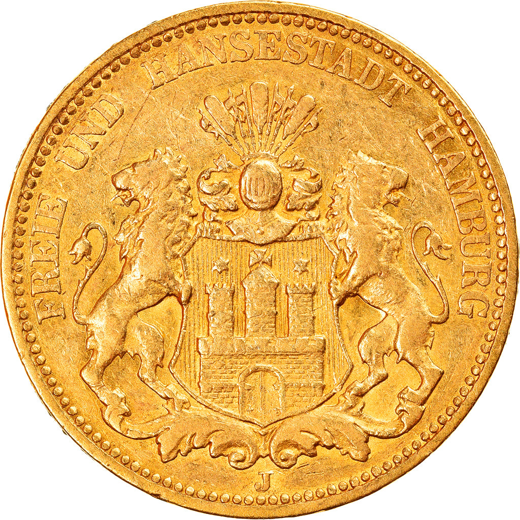 Coin, German States, HAMBURG, 20 Mark, 1876, Hamburg, AU(55-58), Gold, KM:602