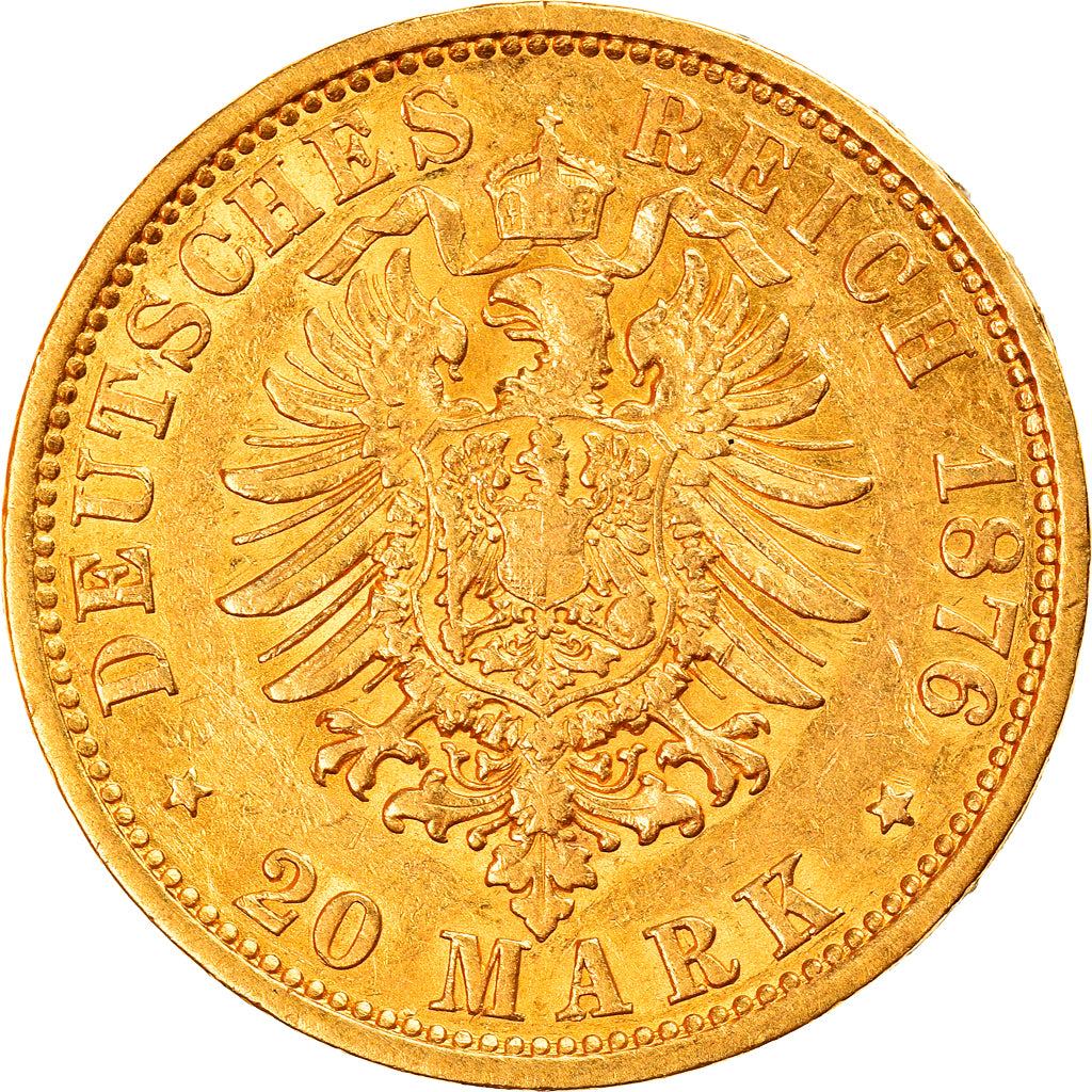 Coin, German States, HAMBURG, 20 Mark, 1876, Hamburg, AU(55-58), Gold, KM:602