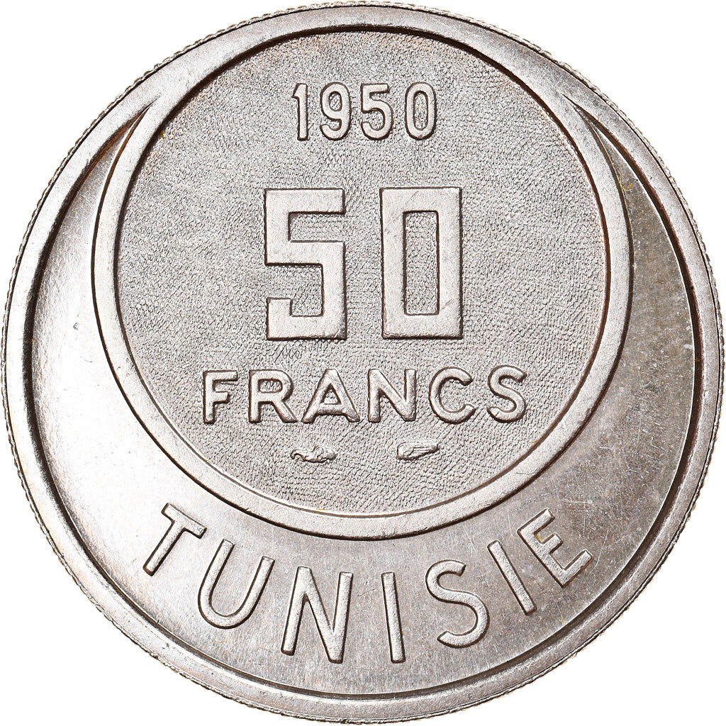 Moneda, Túnez, Muhammad al-Amin Bey, 50 Francs, 1950, Paris, ESSAI, SC, Cobre -
