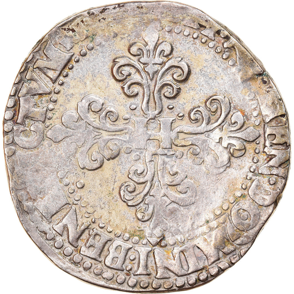 Coin, France, Henri III, Franc au Col Plat, Paris, EF(40-45), Silver