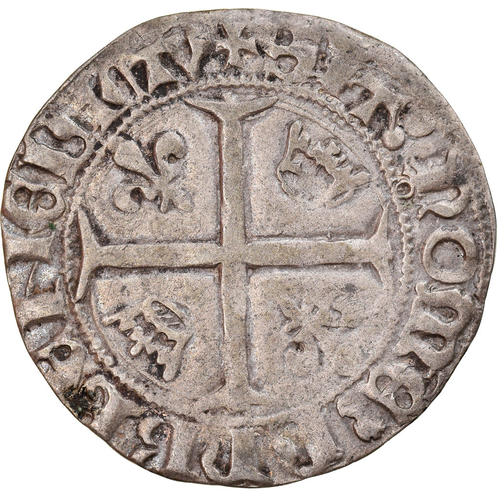 Coin, France, Charles VI, Blanc Guénar, Montpellier, EF(40-45), Billon