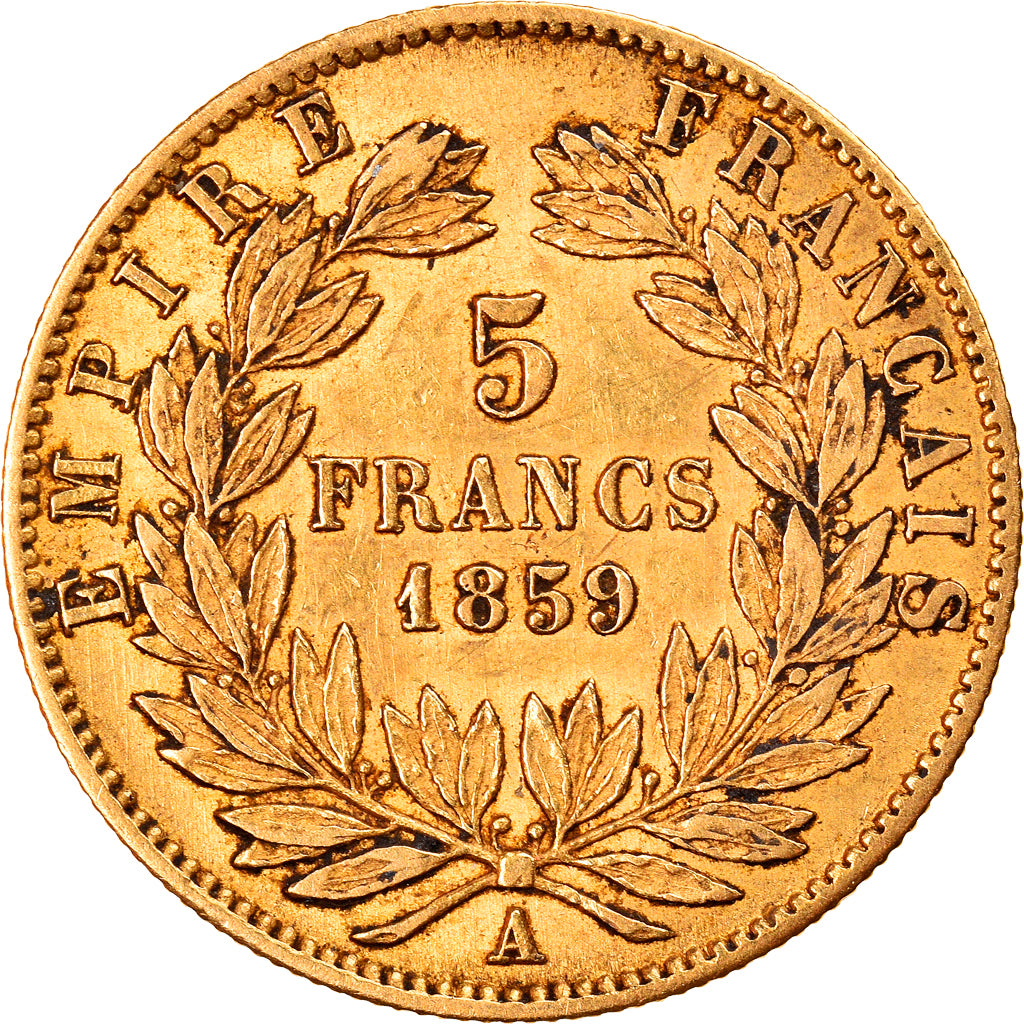 Moneta, Francja, Napoleon III, 5 Francs, 1859, Paris, AU(50-53), Złoto