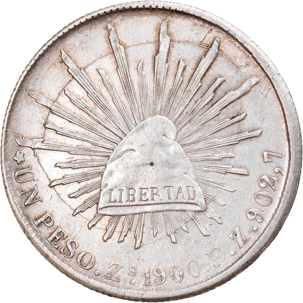 Coin, Mexico, Peso, 1900, Zacatecas, AU(55-58), Silver, KM:409.3