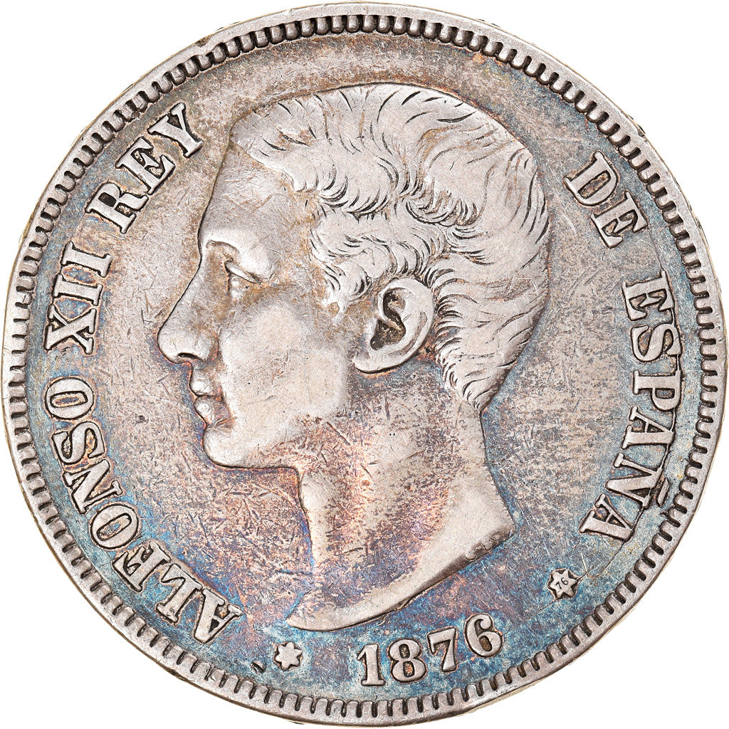 Coin, Spain, Alfonso XII, 5 Pesetas, 1876, Madrid, EF(40-45), Silver, KM:671