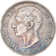 Coin, Spain, Alfonso XII, 5 Pesetas, 1876, Madrid, EF(40-45), Silver, KM:671