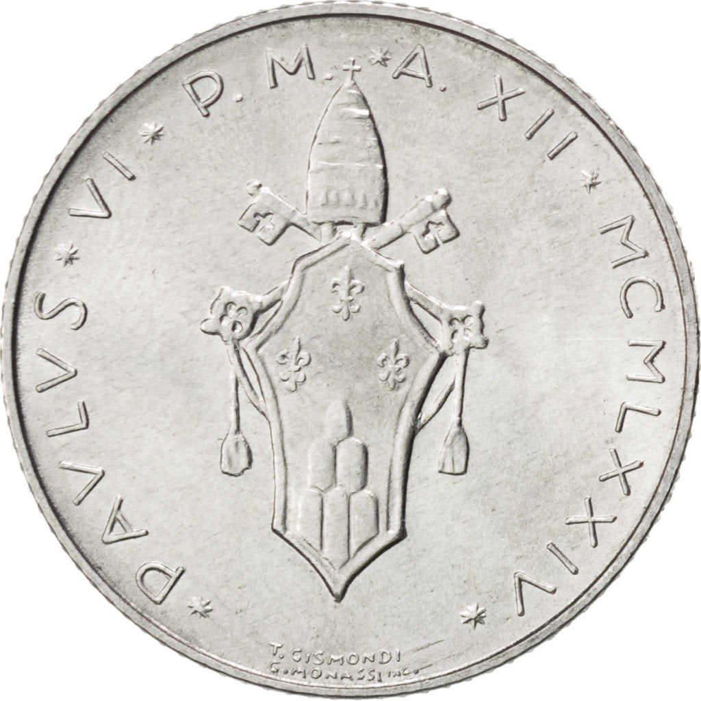 VATICAN CITY, 2 Lire, 1974, KM #117, MS(63), Aluminum, 18, 0.78