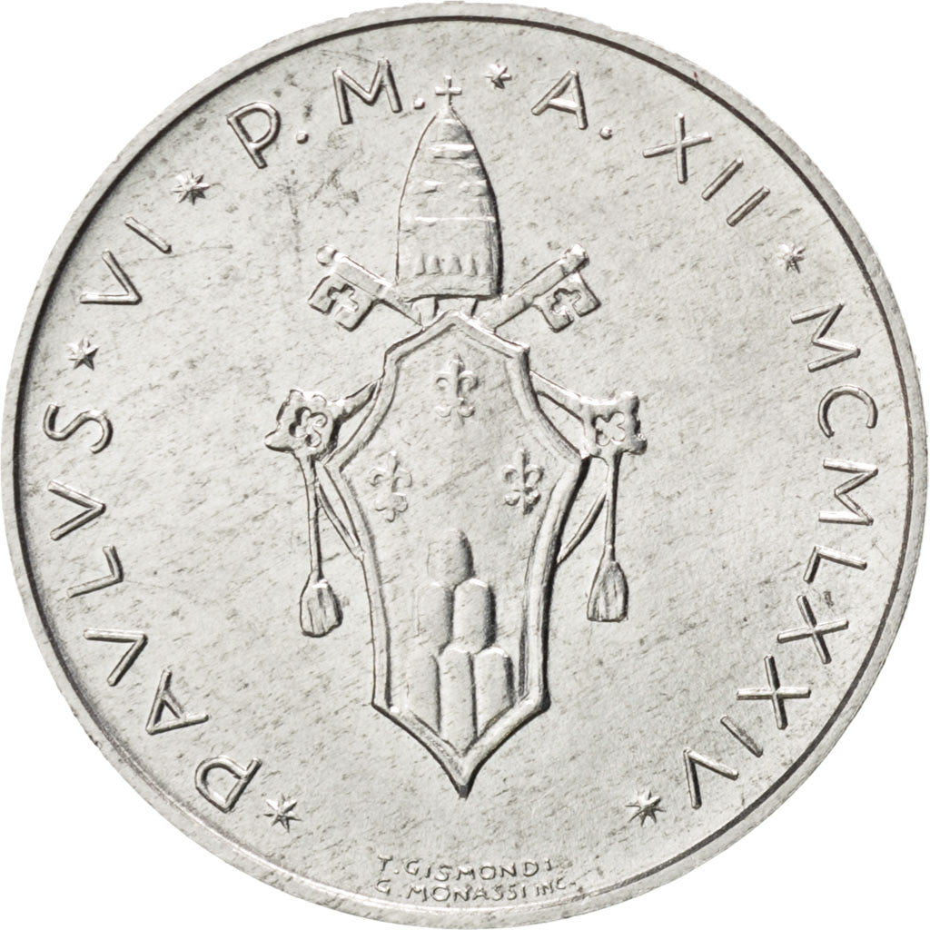VATICAN CITY, 5 Lire, 1974, KM #118, MS(63), Aluminum, 20, 0.99