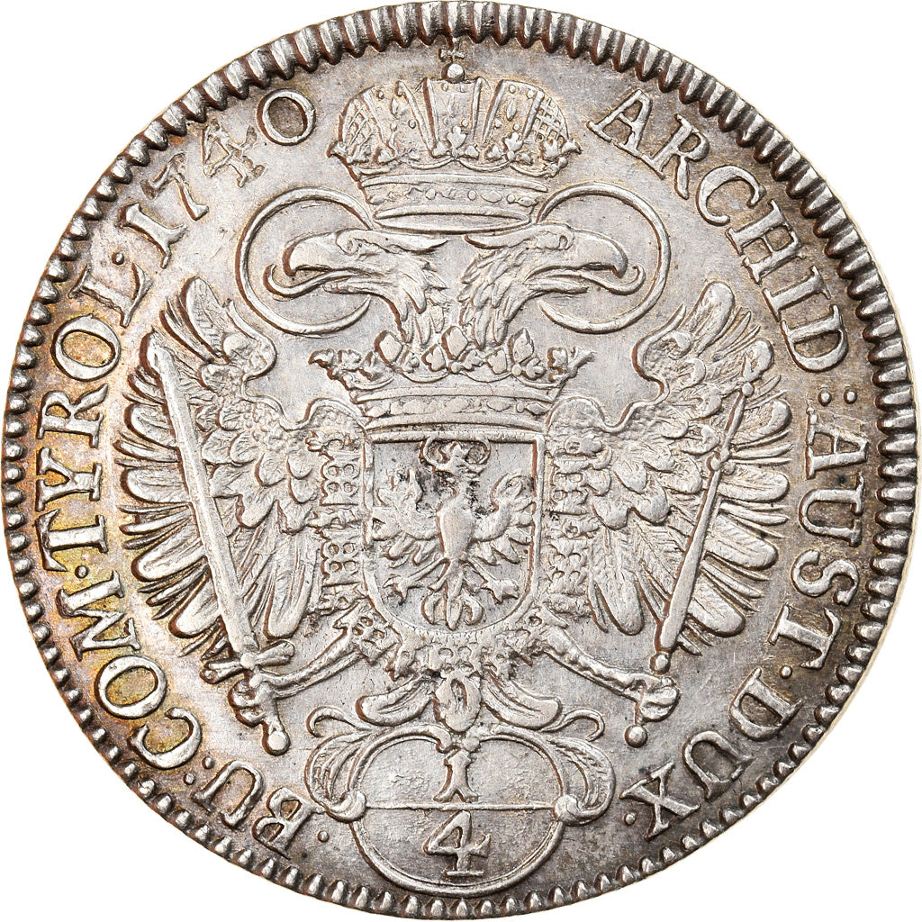 Moneda, Austria, Karl (Charles) VI, 1/4 Thaler, 1740, Hall, EBC+, Plata, KM:1666