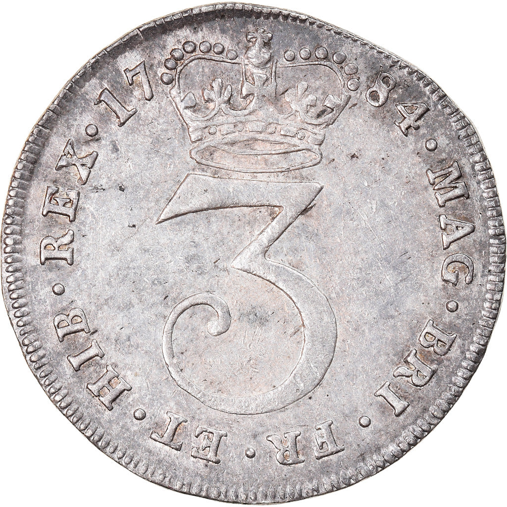 Coin, Great Britain, George III, 3 Pence, 1784, MS(60-62), Silver, KM:591