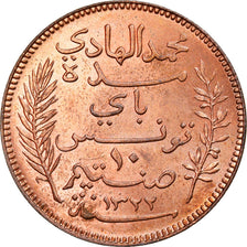 Coin, Tunisia, Muhammad al-Hadi Bey, 10 Centimes, 1904, Paris, MS(63), Bronze