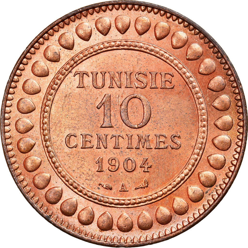 Coin, Tunisia, Muhammad al-Hadi Bey, 10 Centimes, 1904, Paris, MS(63), Bronze