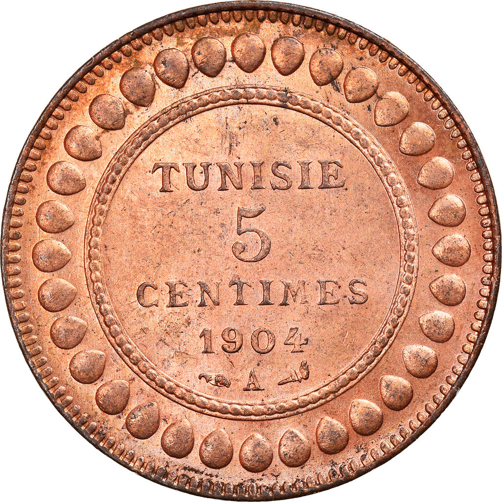 Coin, Tunisia, Muhammad al-Hadi Bey, 5 Centimes, 1904, Paris, MS(63), Bronze