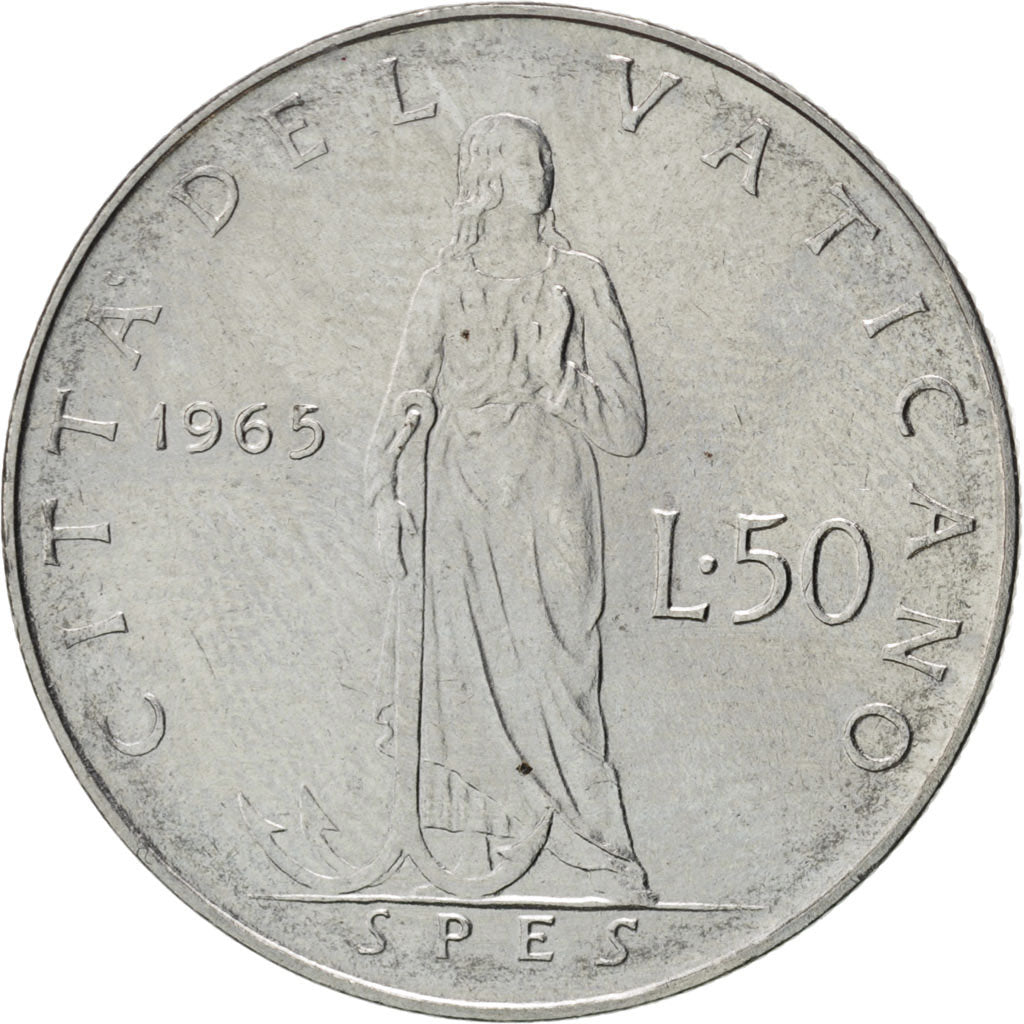 VATICAN CITY, 50 Lire, 1965, KM #81.2, MS(63), Stainless Steel, 24.8, 6.27