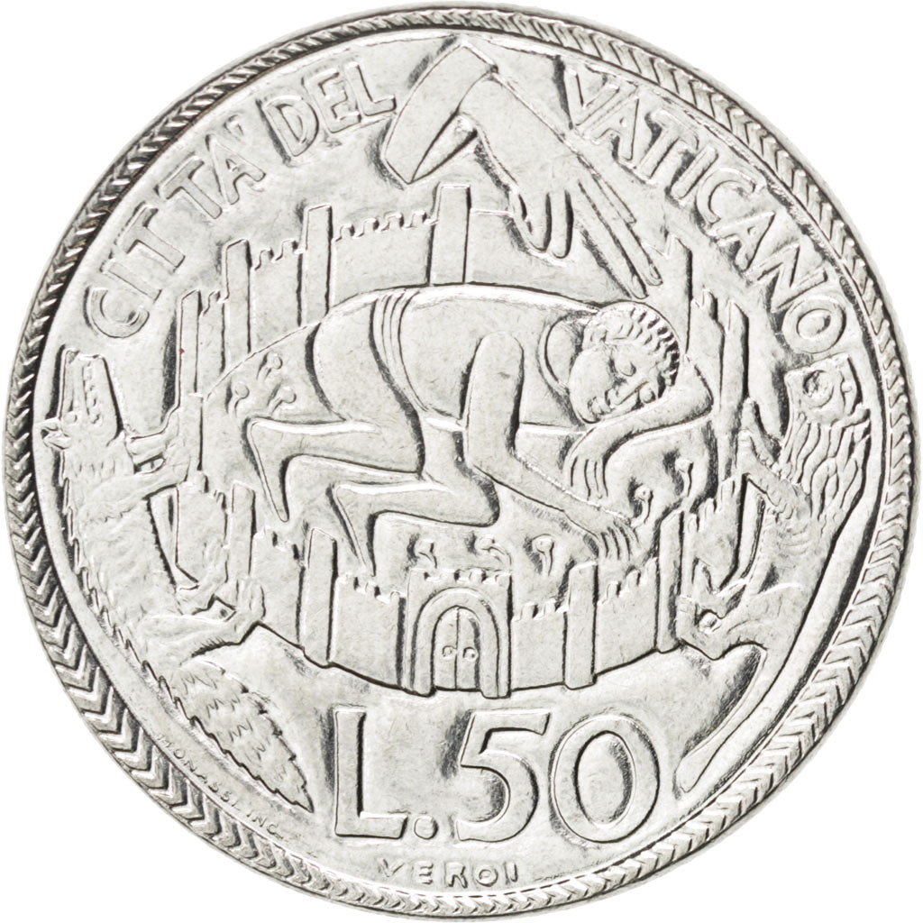VATICAN CITY, 50 Lire, 1975, KM #129, MS(63), Stainless steel, 24.8, 6.24