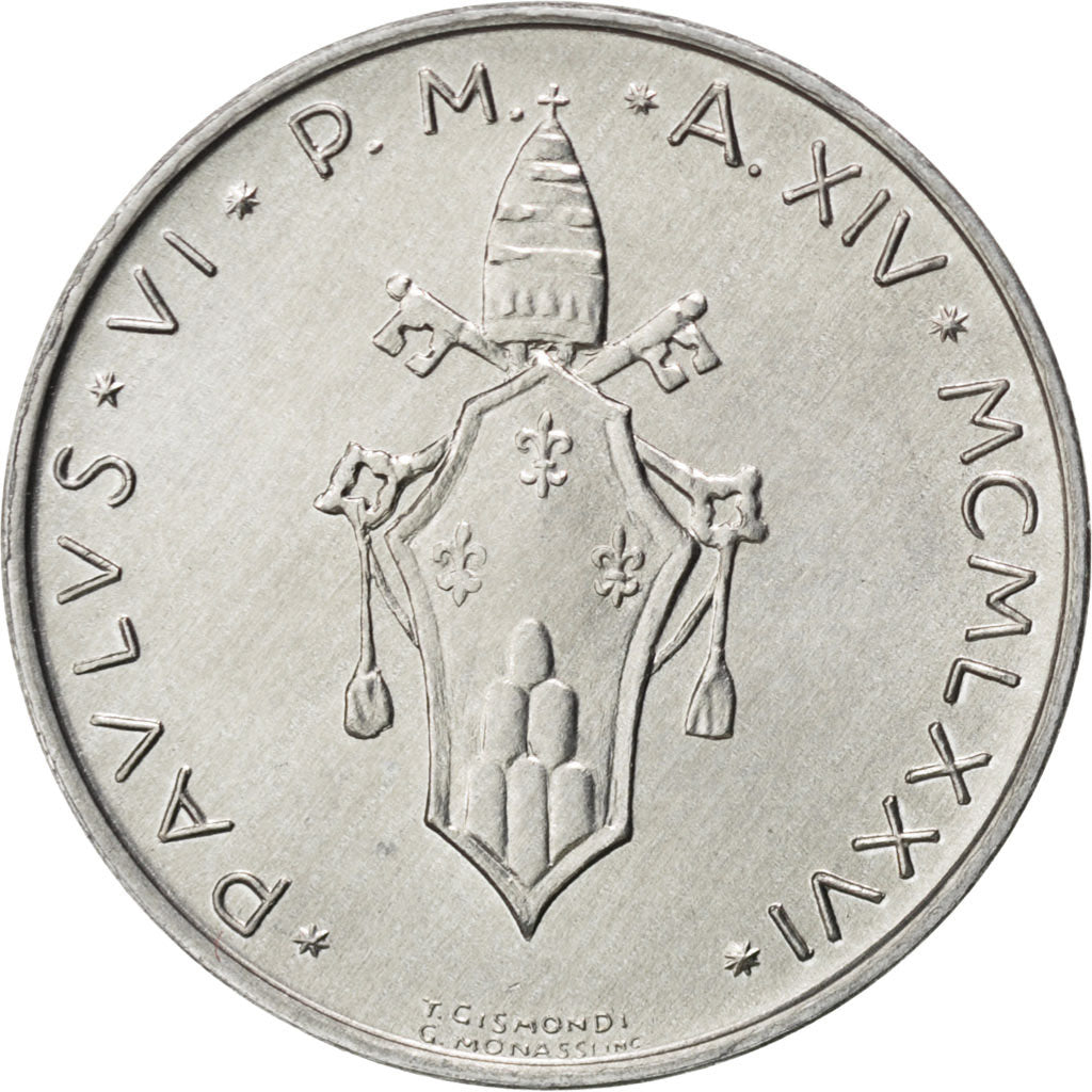 VATICAN CITY, 10 Lire, 1976, KM #119, MS(63), Aluminum, 23, 1.59