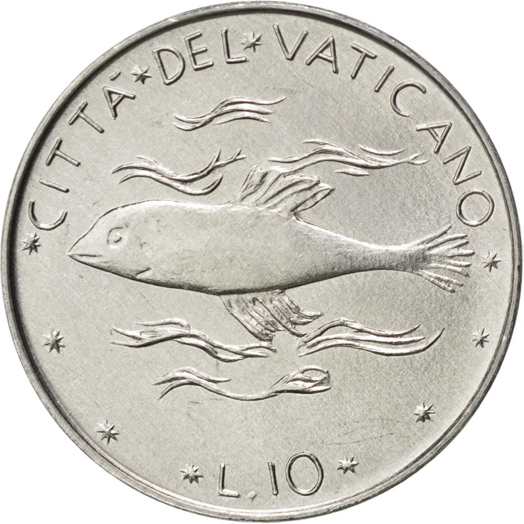 VATICAN CITY, 10 Lire, 1976, KM #119, MS(63), Aluminum, 23, 1.59