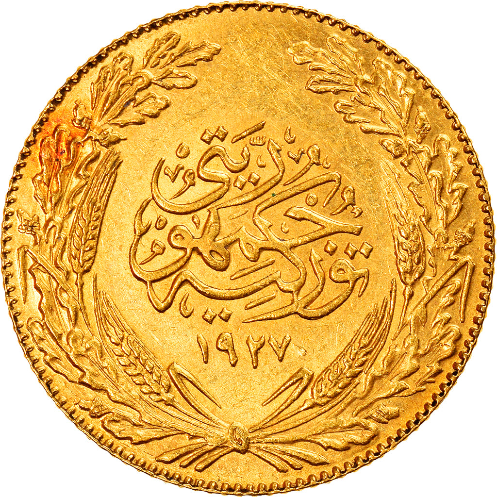 Coin, Turkey, Republic, 50 Kurush, 1927 (1336//23), MS(60-62), Gold, KM:841