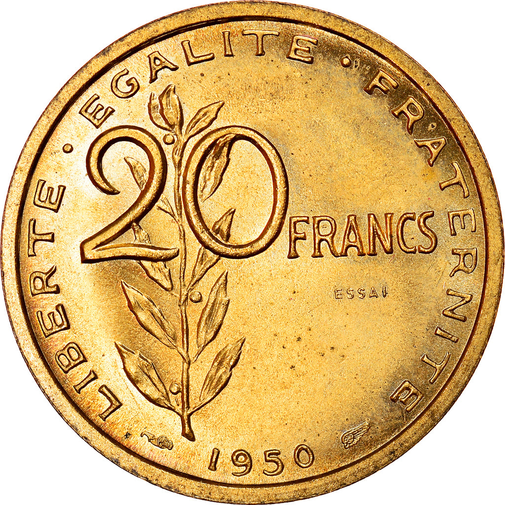 Moneda, Francia, Essai de Guzman, 20 Francs, 1950, Paris, ESSAI, SC, Aluminio -