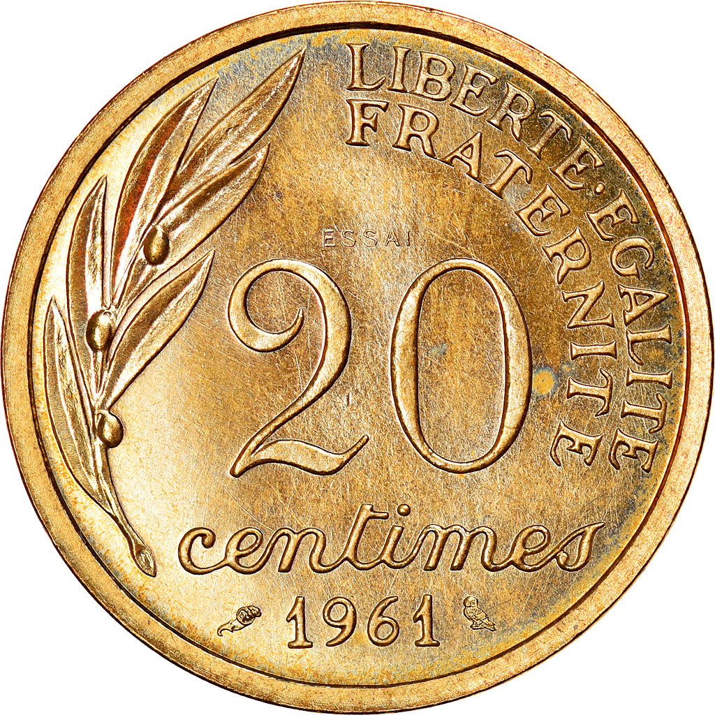 Coin, France, Essai de Baron, 20 Centimes, 1961, Paris, ESSAI, MS(63)