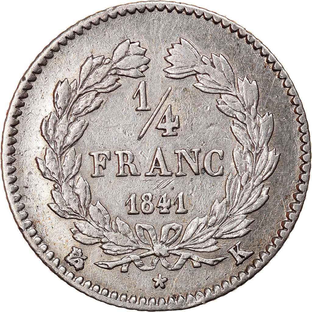 Coin, France, Louis-Philippe, 1/4 Franc, 1841, Bordeaux, EF(40-45), Silver