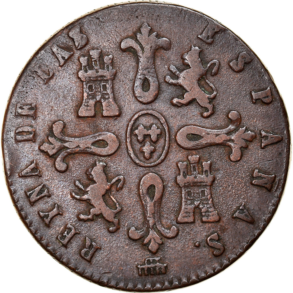 Moneda, España, Isabel II, 8 Maravedis, 1842, Segovia, BC+, Cobre, KM:531.3