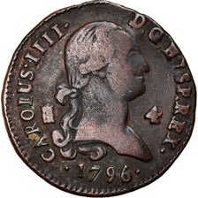 Moneta, Spagna, Charles IV, 4 maravedis, 1796, Segovia, MB+, Rame, KM:427